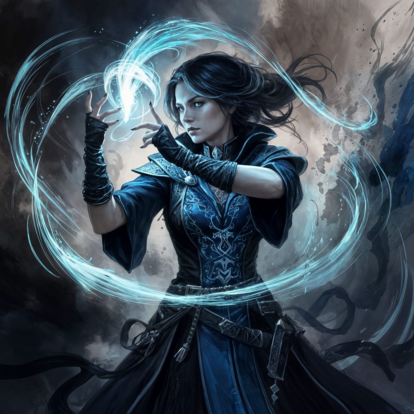 Female Air Wizard in Whirlwind of Magic