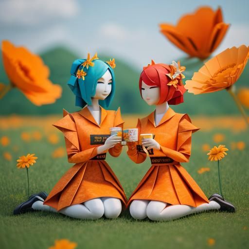 Alien Date in Origami Papercraft Style