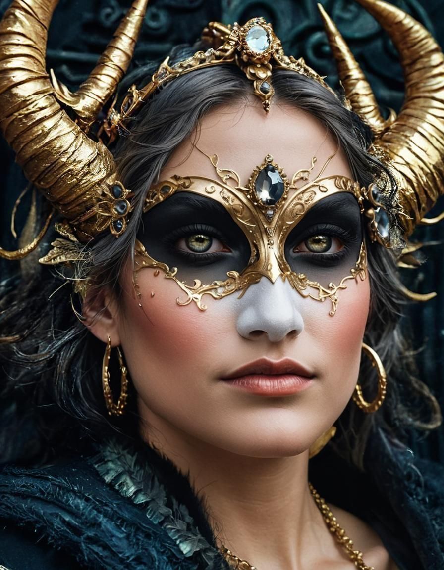 Regal Horned Woman in Dark Fantasy Art Nouveau