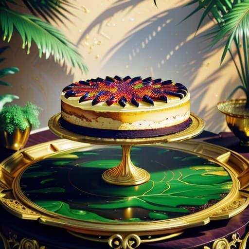 Luxurious Golden Dessert in Vibrant Oil Painting