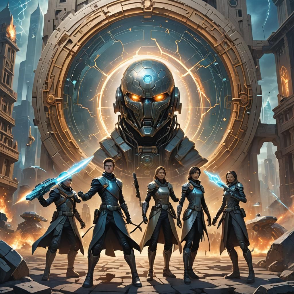 Figures at a Time Portal Blending History and Future