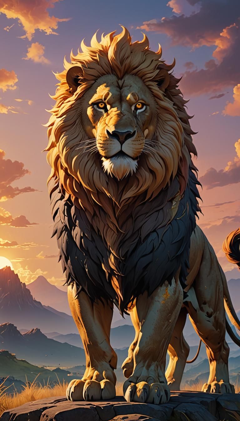 Titan Lion Monster in Anime Film Style