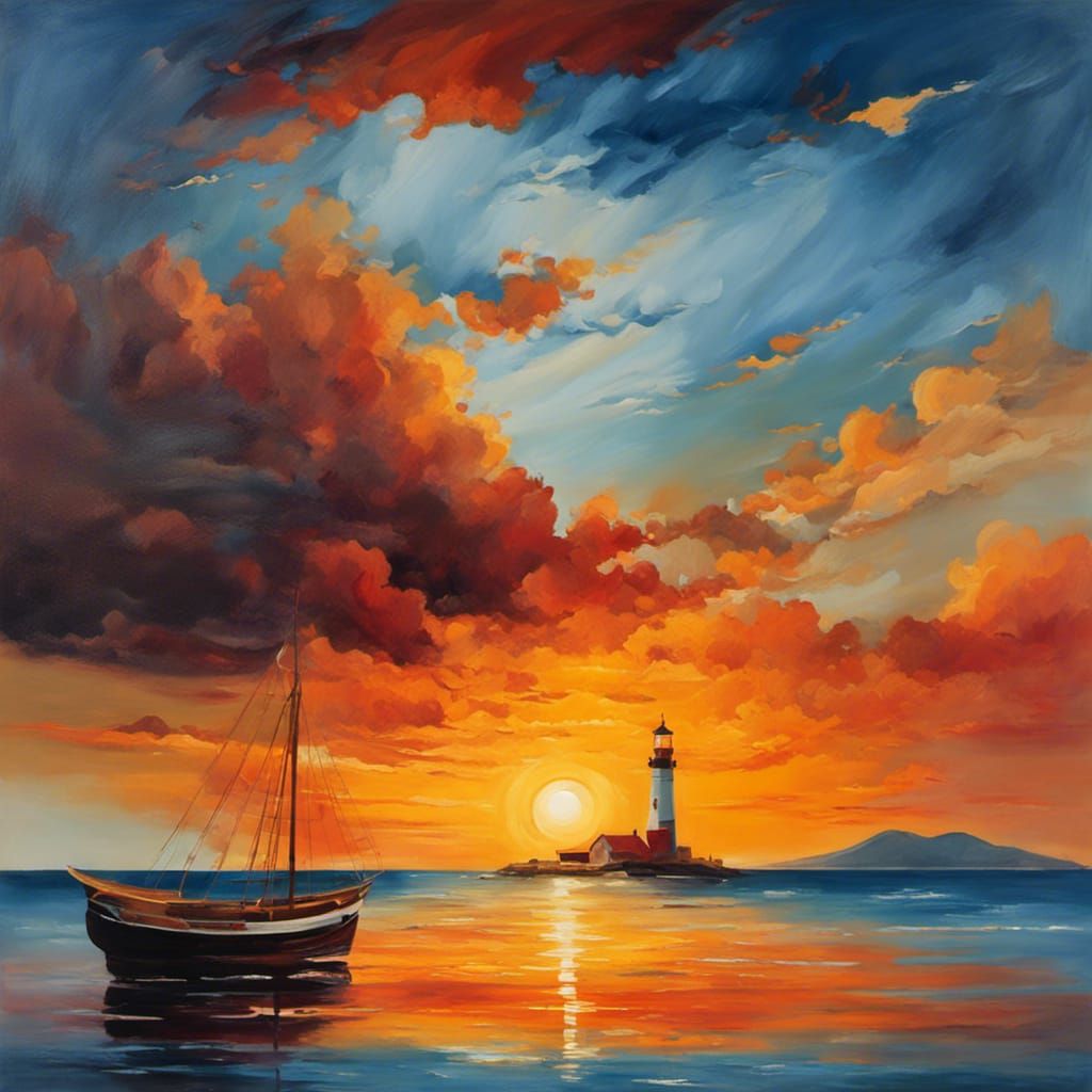 Sunset Seascape ~ in the style of Claude Monet