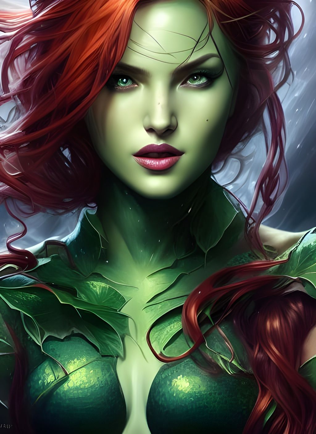 Poison Ivy Superhero Portrait in Detailed Matte Style