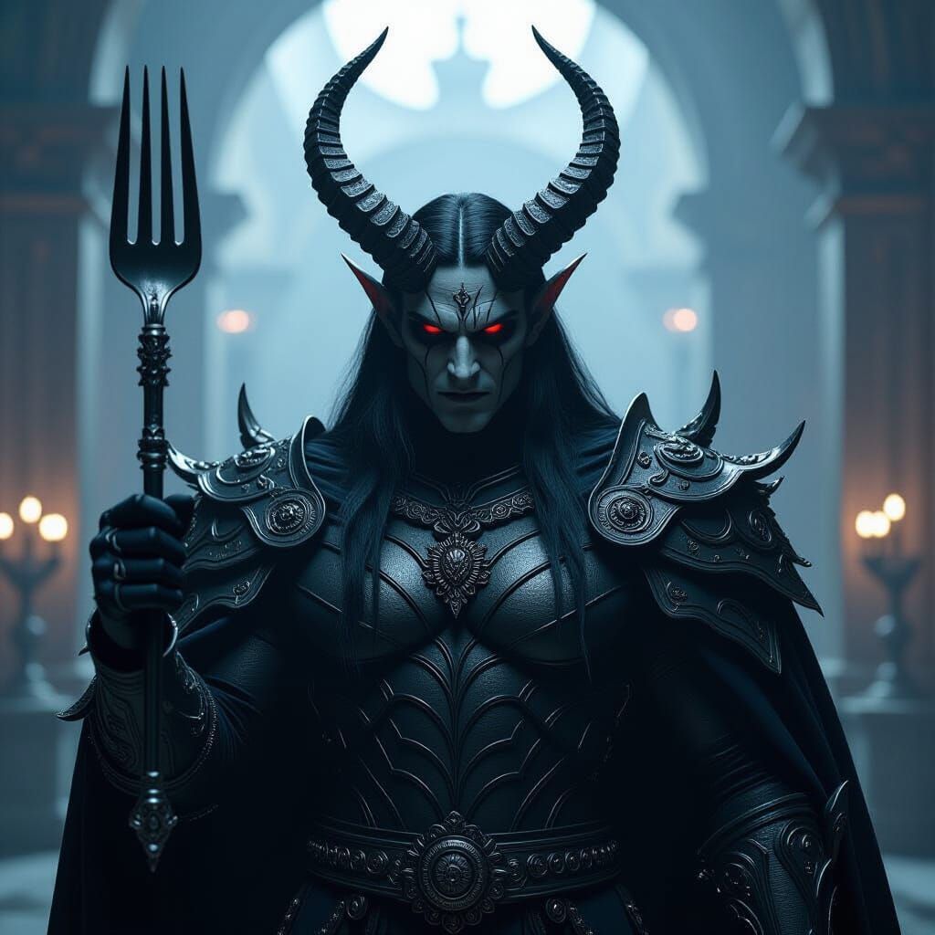 Powerful Demon Wields Ornate Fork in HDR