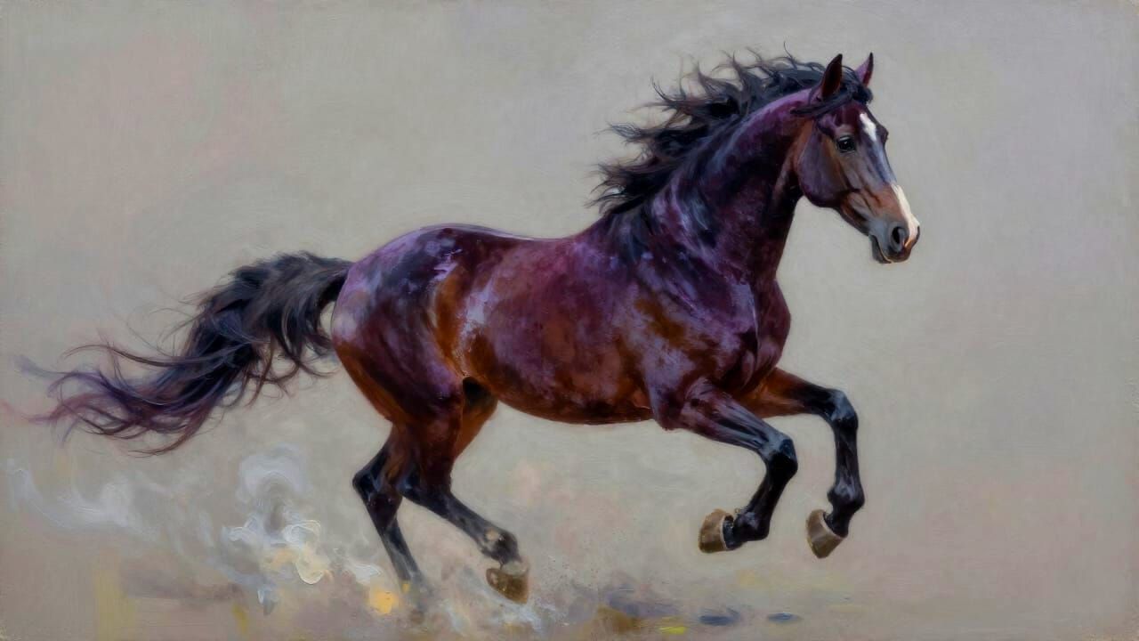 Velvet Horse Galloping in Smoke Impasto Style