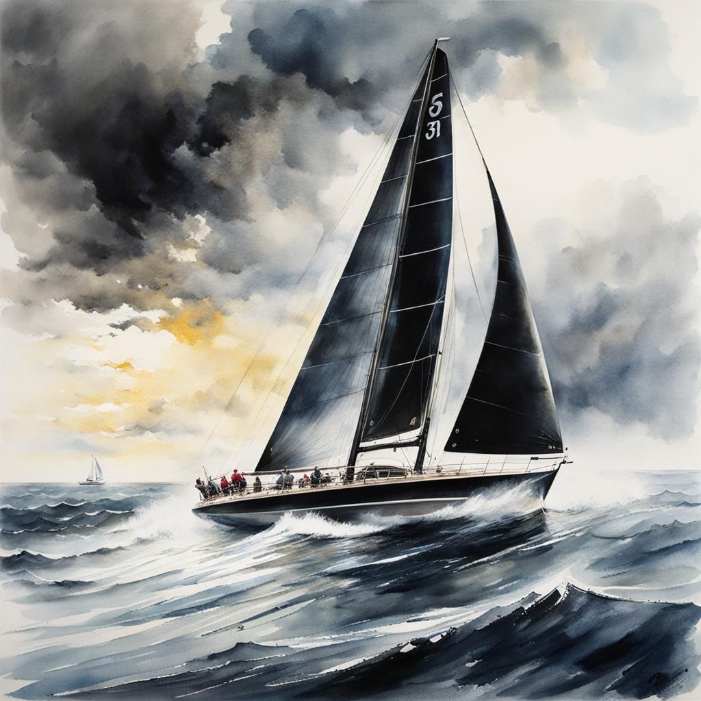 Americas Cup Yacht Race in Watercolor Style