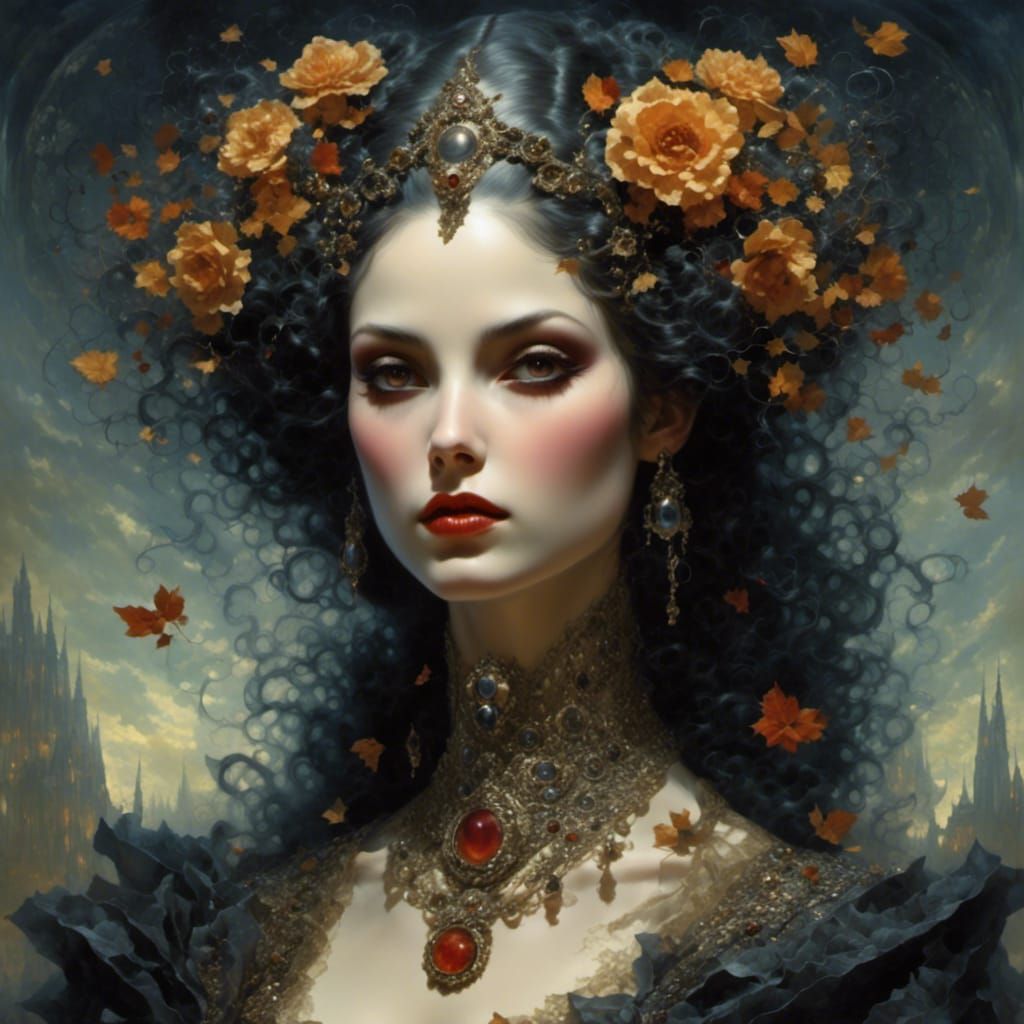 Gothic Girl in Autumn, Digital Painting