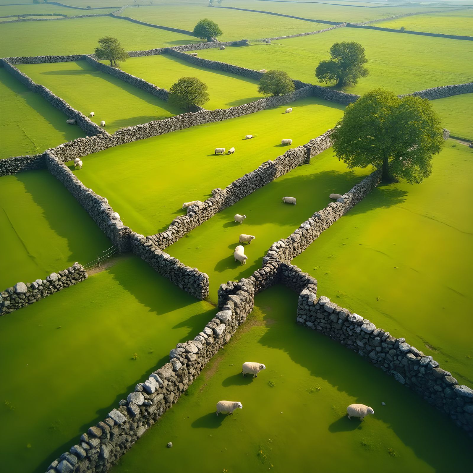 Surreal Northern UK Landscape with Grazing Sheep in Vibrant ...