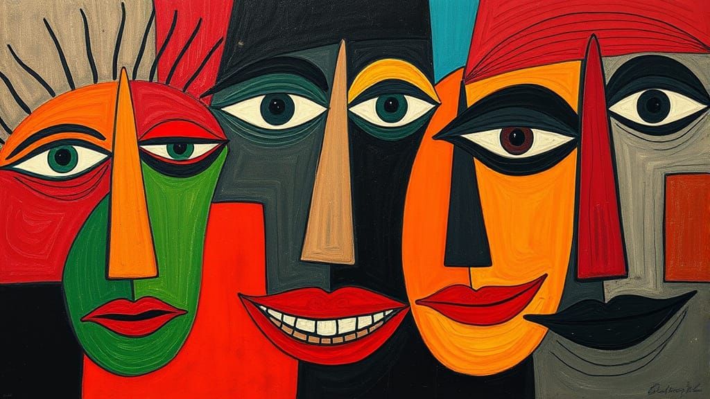 Vibrant Expressionist Portraits in a Haunted Afro-Cubist Sty...