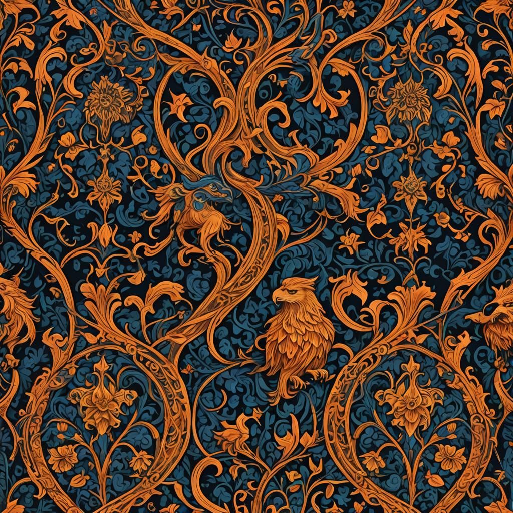 Orange Gryffindor Pattern Against Black Background