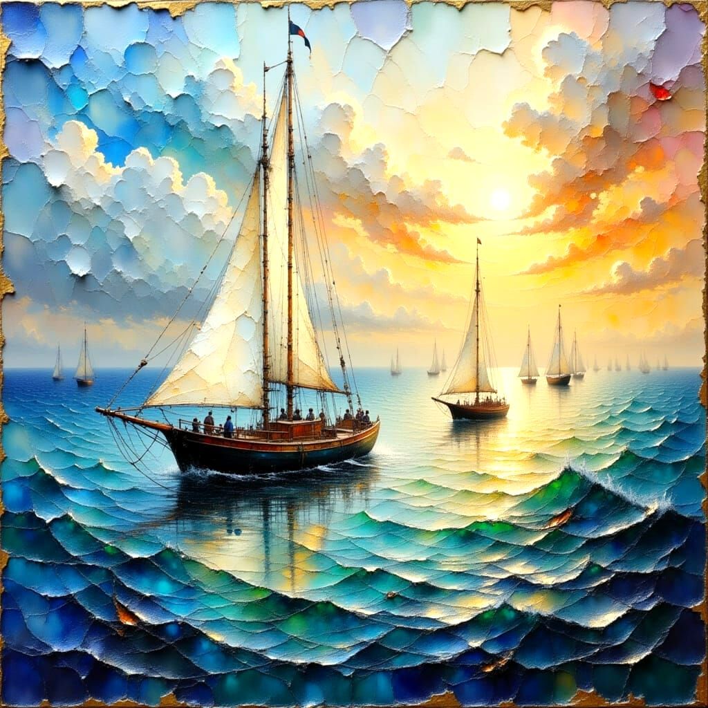 Sailboat Race in Metallics with Impasto and Bokeh