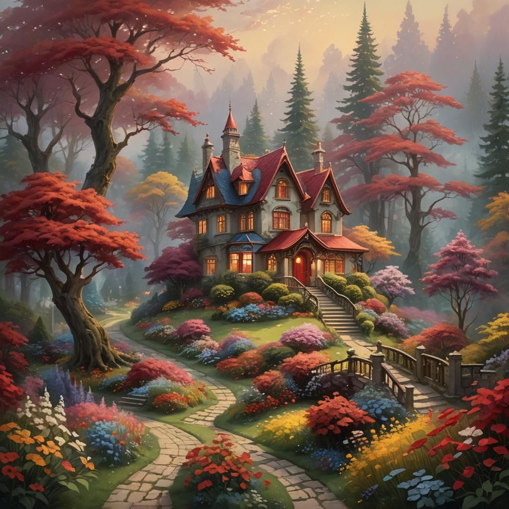 Ethereal Path to Whimsical House in Fantasy Landscape