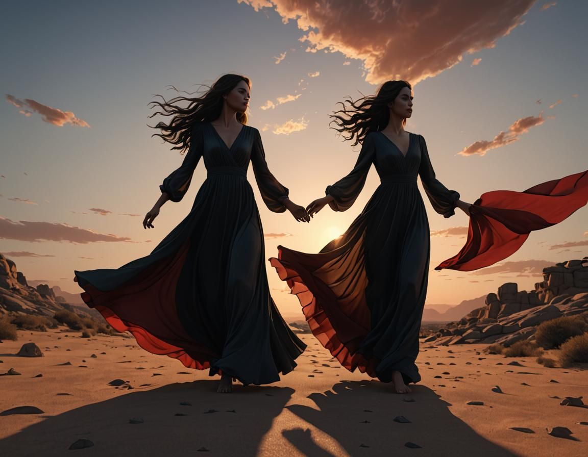 Silhouette of Woman Against Red Sunset