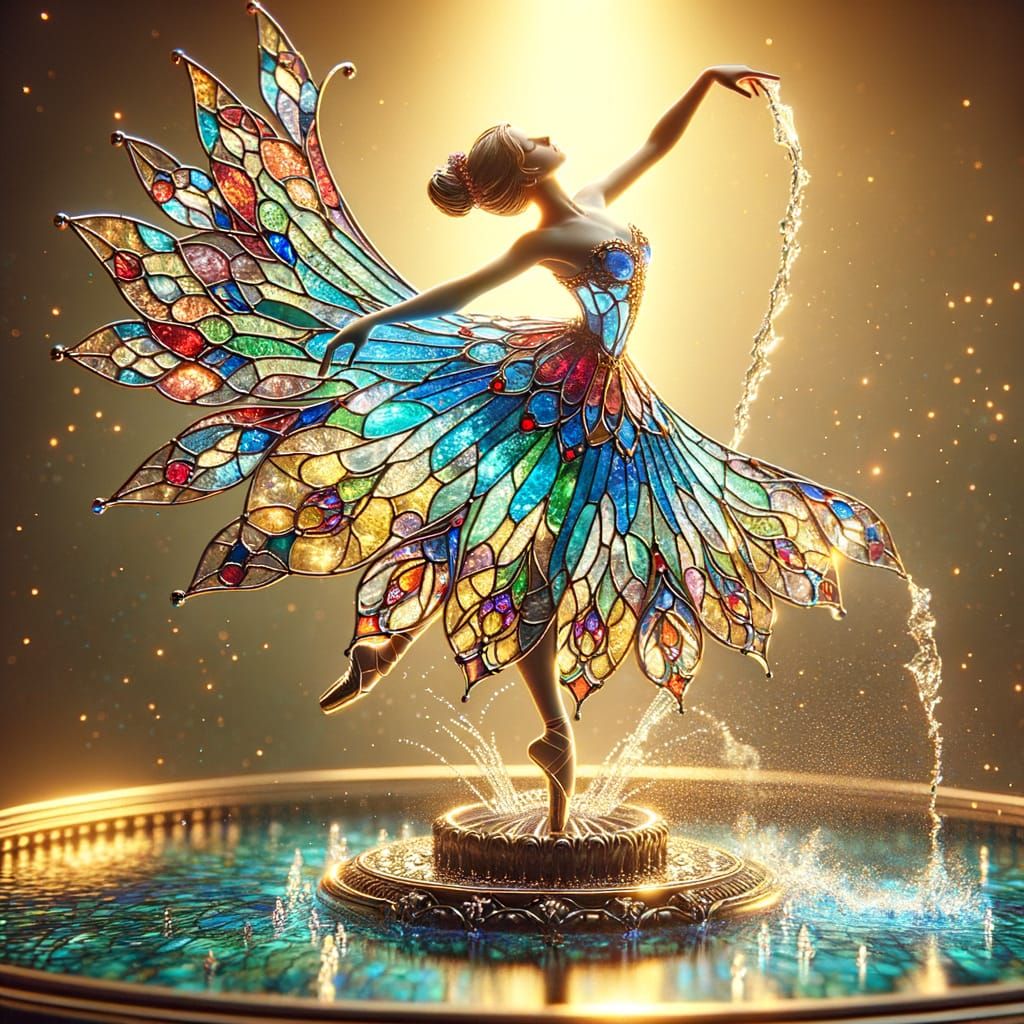 Stained Glass Ballerina on Radiant Fountain