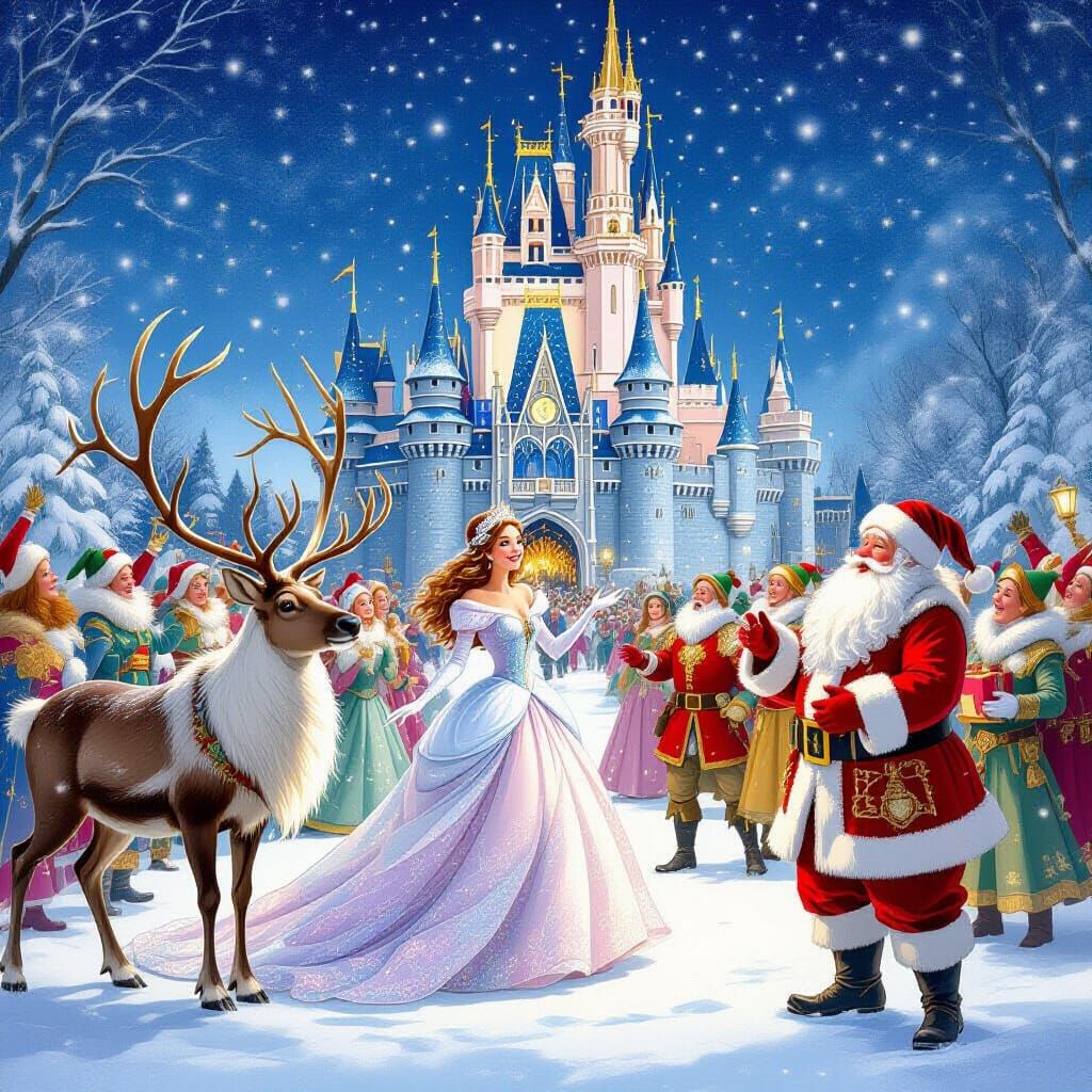 Winter Wonderland Princess Celebration with Reindeer and Kni...