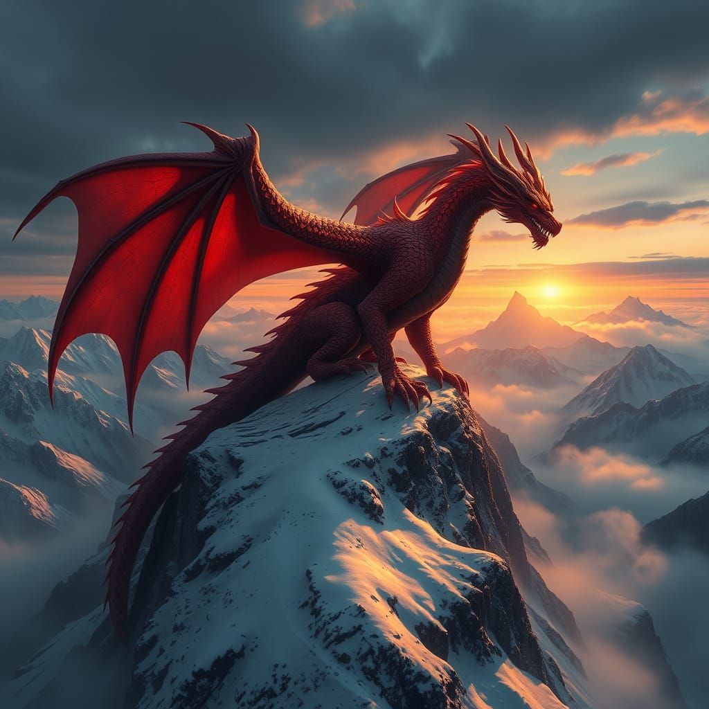 Red Dragon Surveys Misty Valley at Sunrise