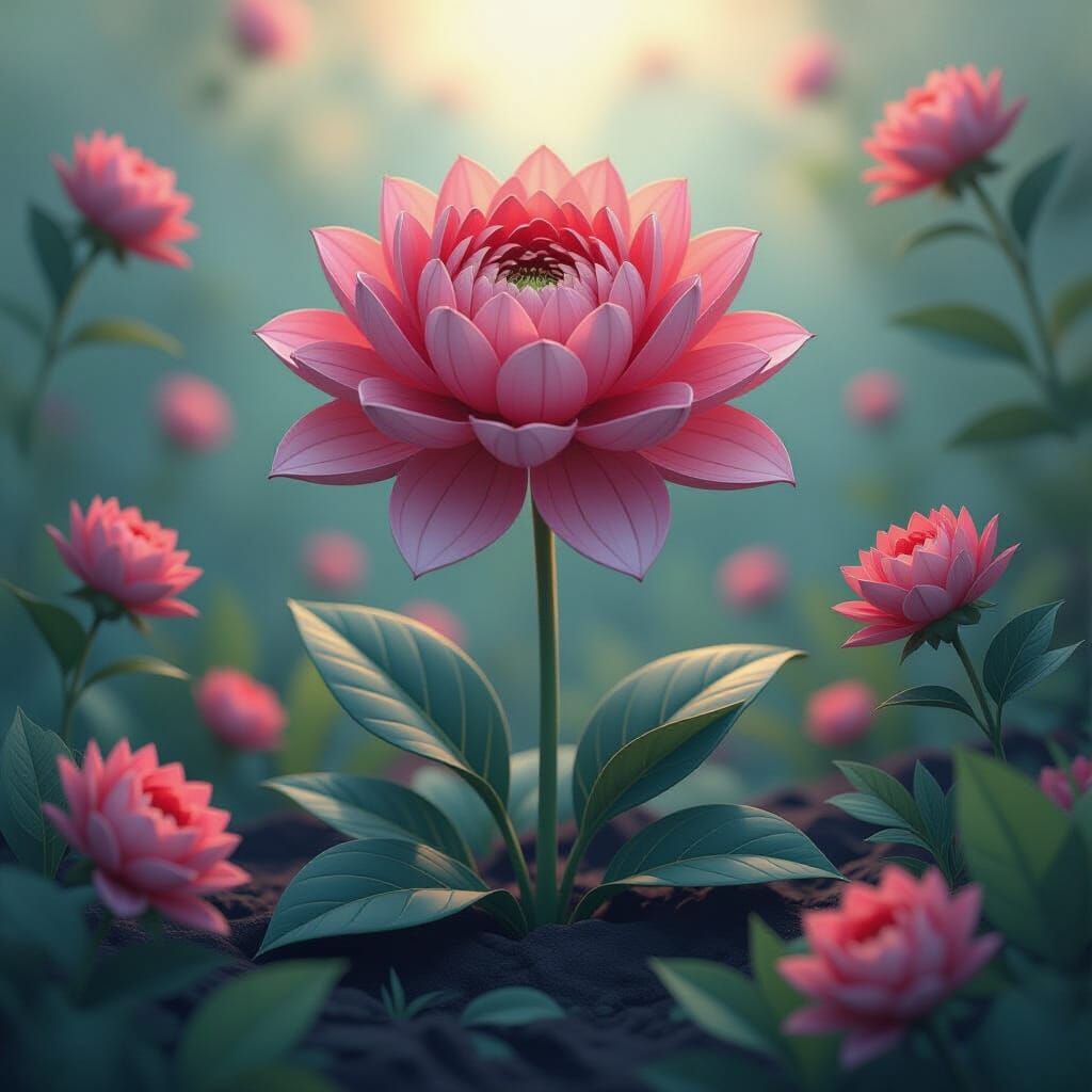 Alien Flower in Dream Garden Cubist Painting