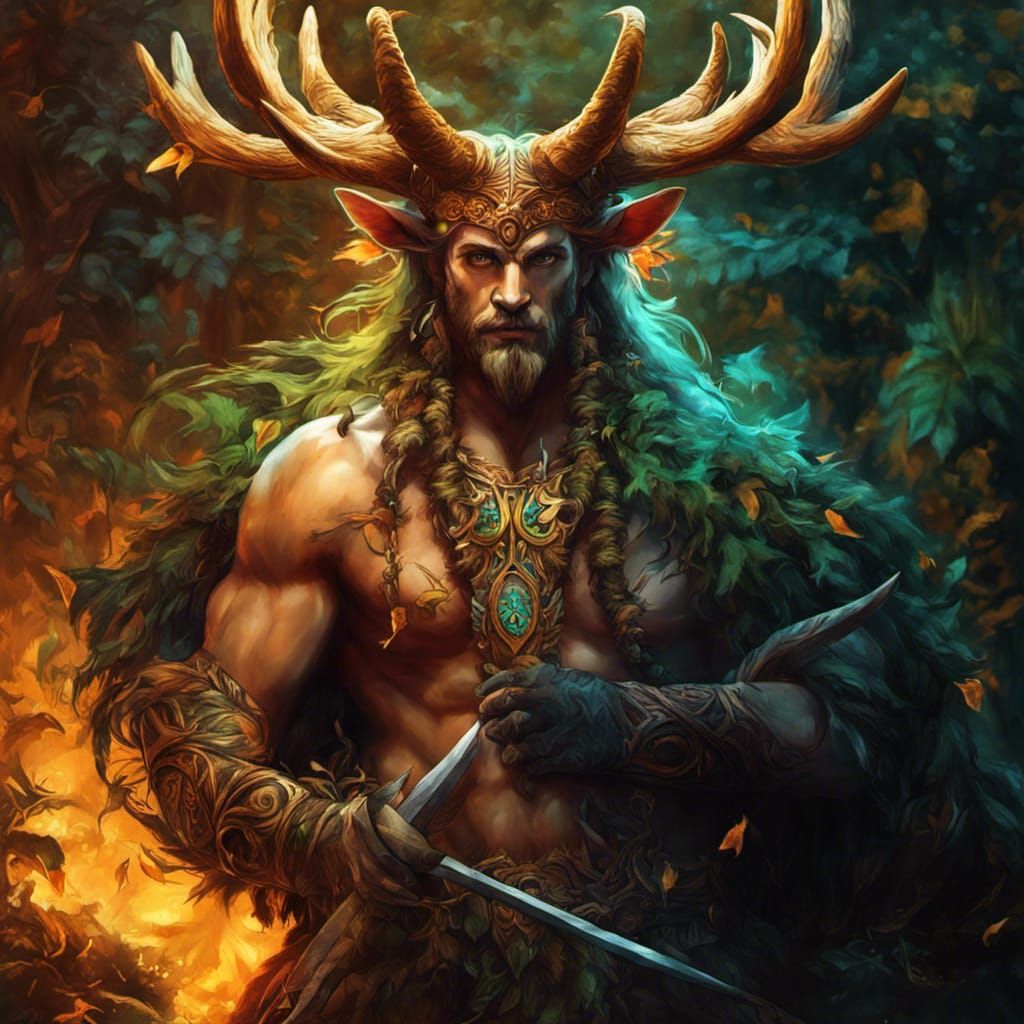 Cernunnos: Gaelic God of the Wild, Digital Illustration