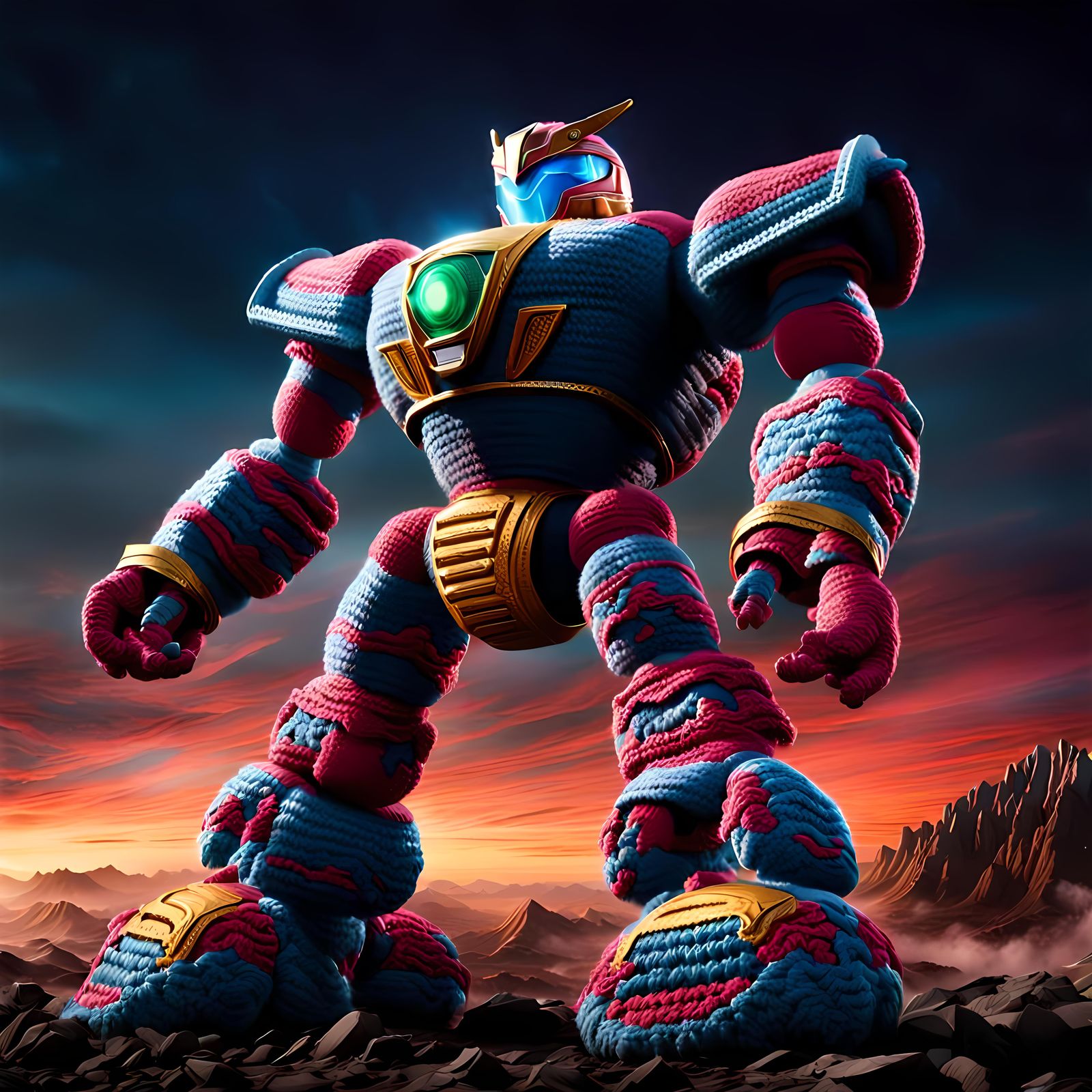 Yarn Battle Mech Robot in Sci-Fi Setting