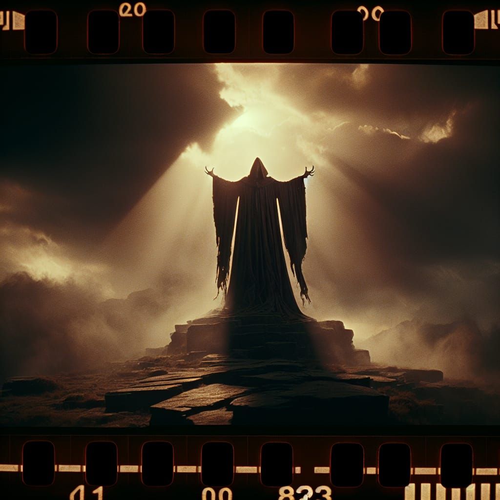 Wizard Casting a Terrifying Spell on a Plateau