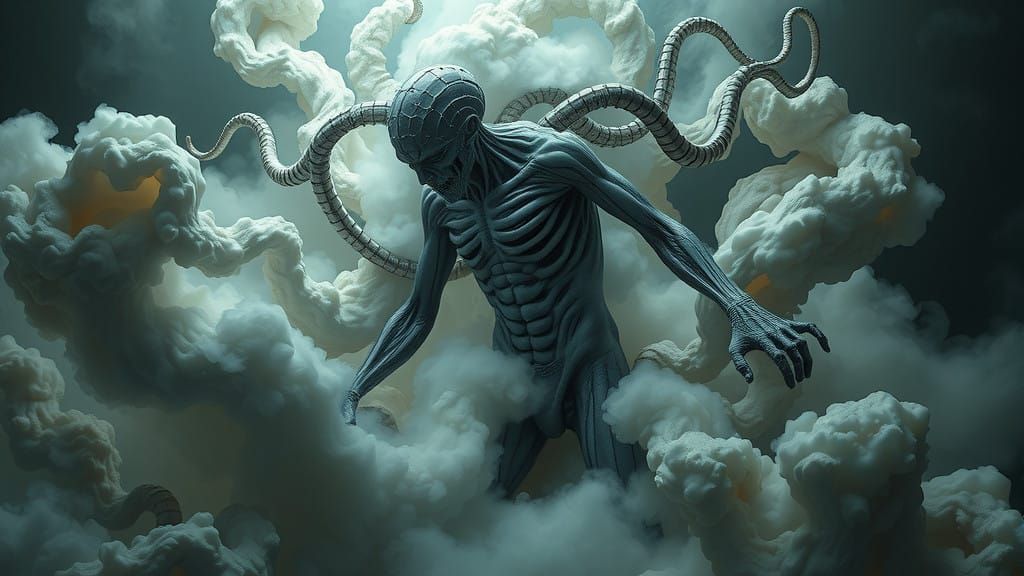 Morphing Human Form in Eerie Dreamlike Landscape