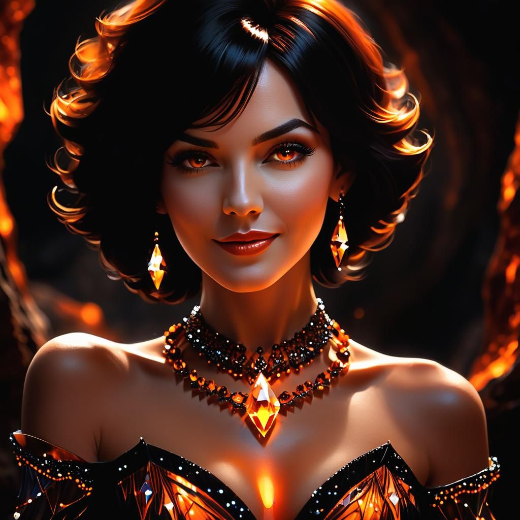 Smirking Sorceress Draws Power from Gemstone