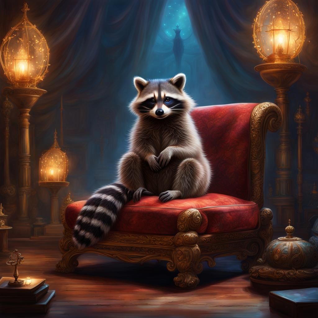 Majestic Raccoon on Ottoman: Fantasy Concept Art