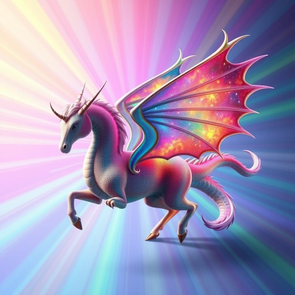 Ethereal Astral Pegasus-Dragon with Galaxy Rainbow Wings