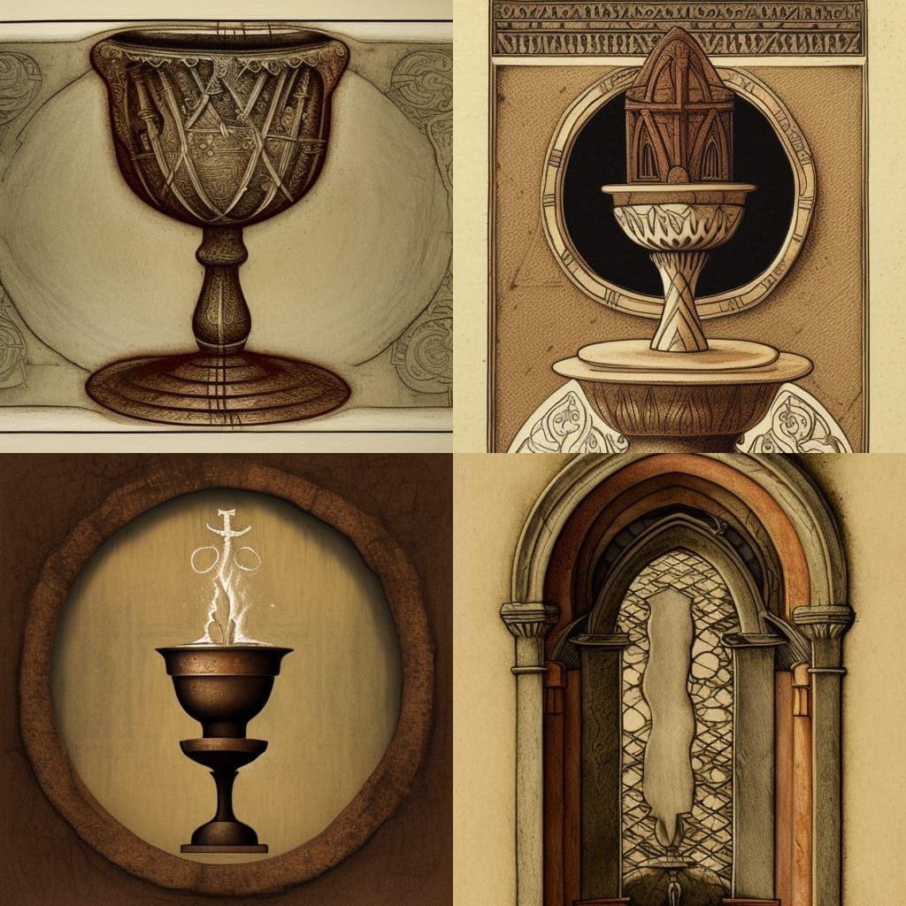 Mystical Chalice in Medieval Engraving Style