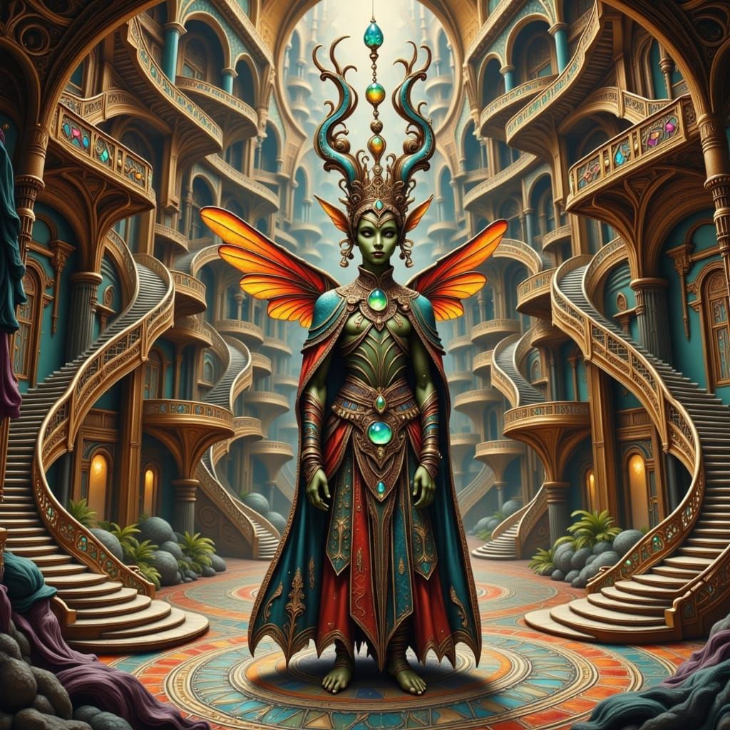 Goblin King in Escher-Inspired Castle with Whimsical Archite...