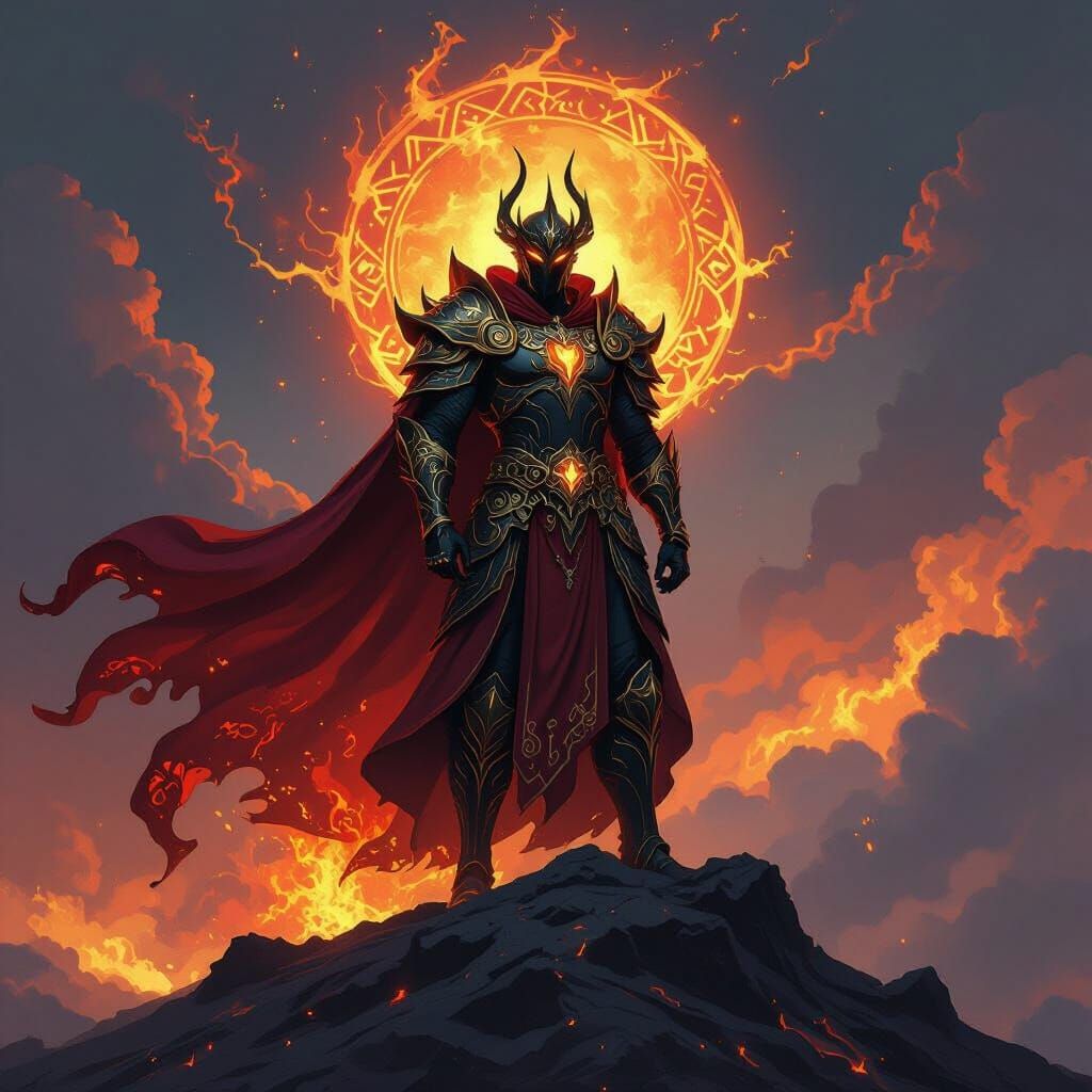 Fire Lord in Obsidian Armor with Molten Accents