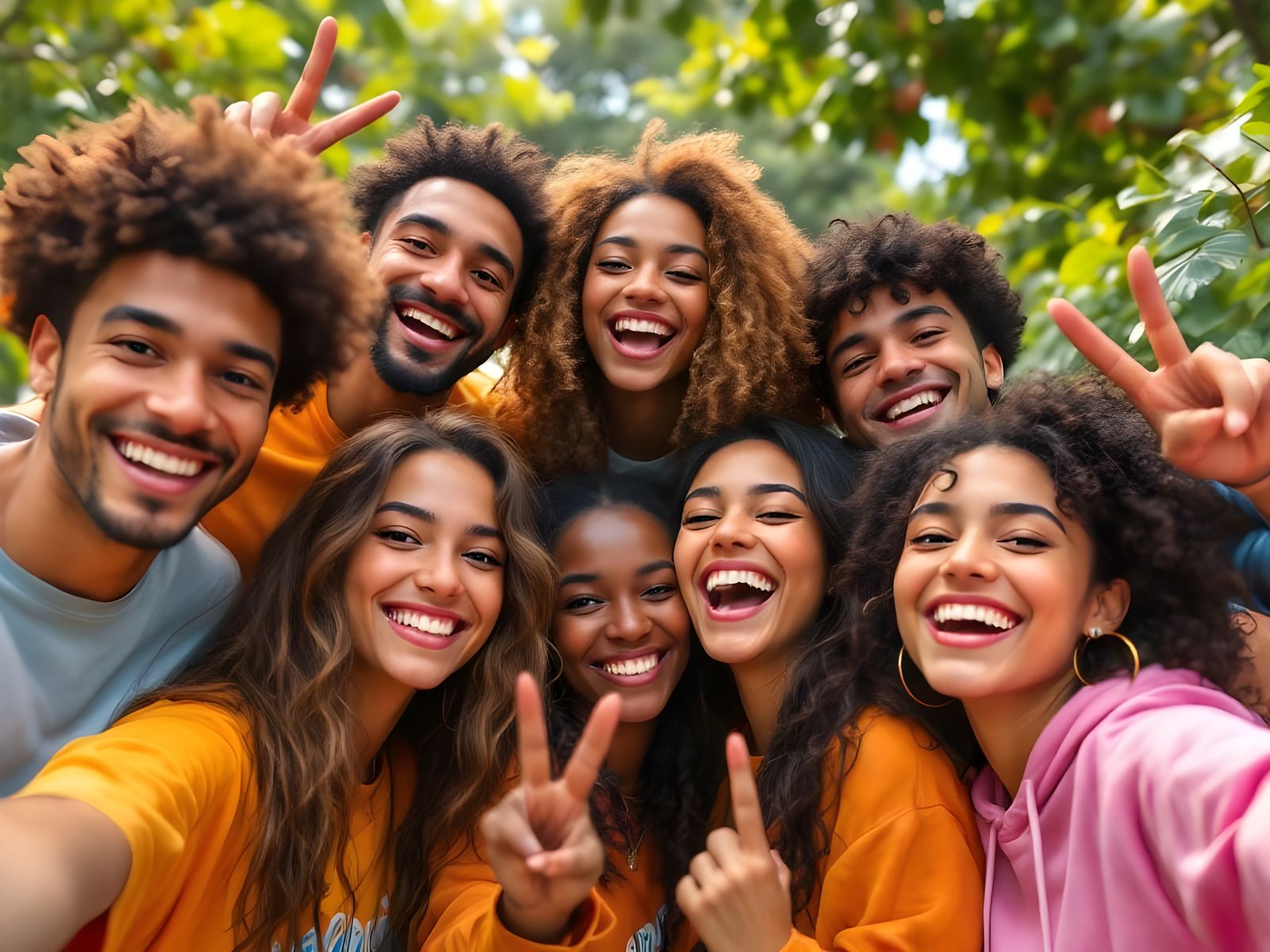Cheerful Selfie of Diverse Friends Outdoors