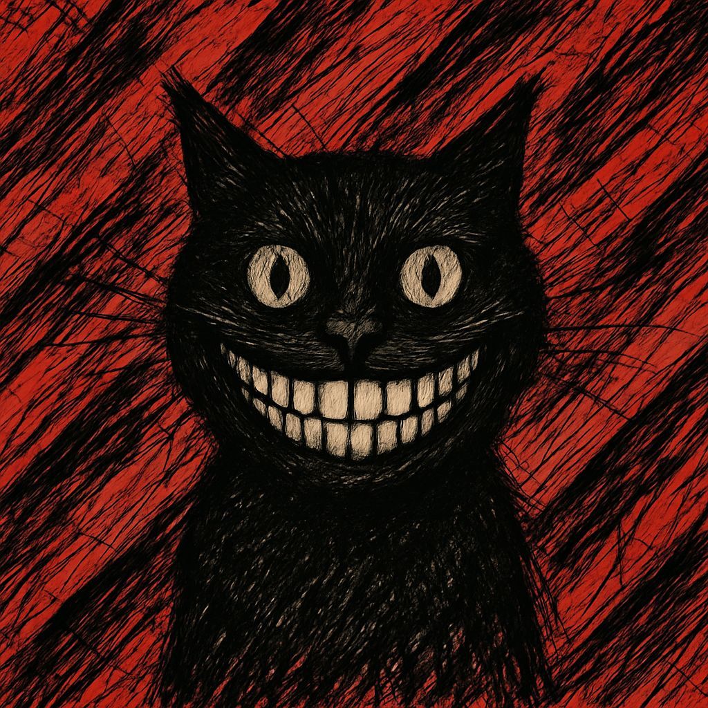 Unsettling Cat Portrait with Diagonal Striped Wallpaper