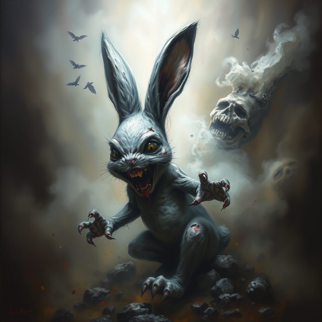 cute zombie bunny laughing manaically