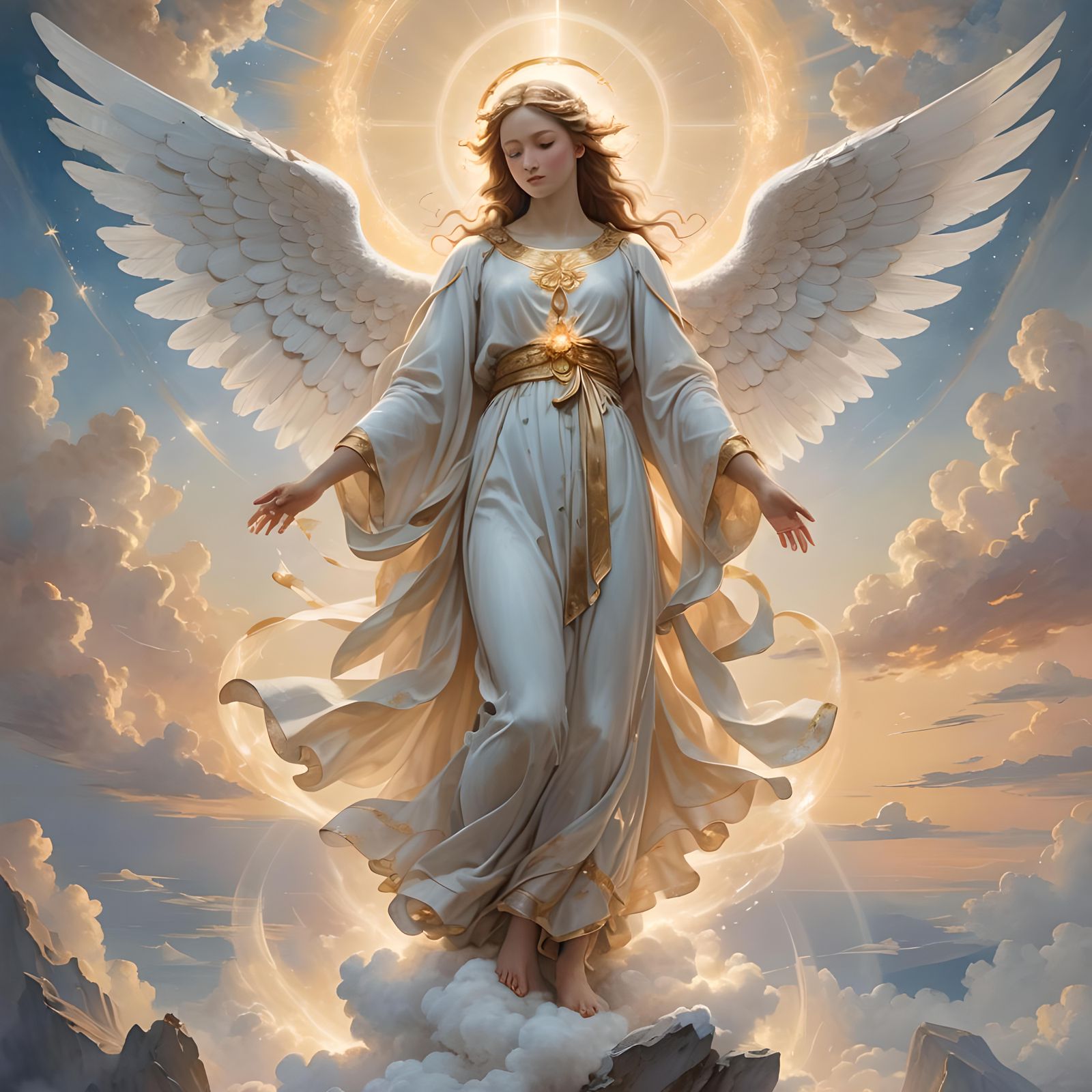 Ethereal Angel in Afterlife with Golden Aura