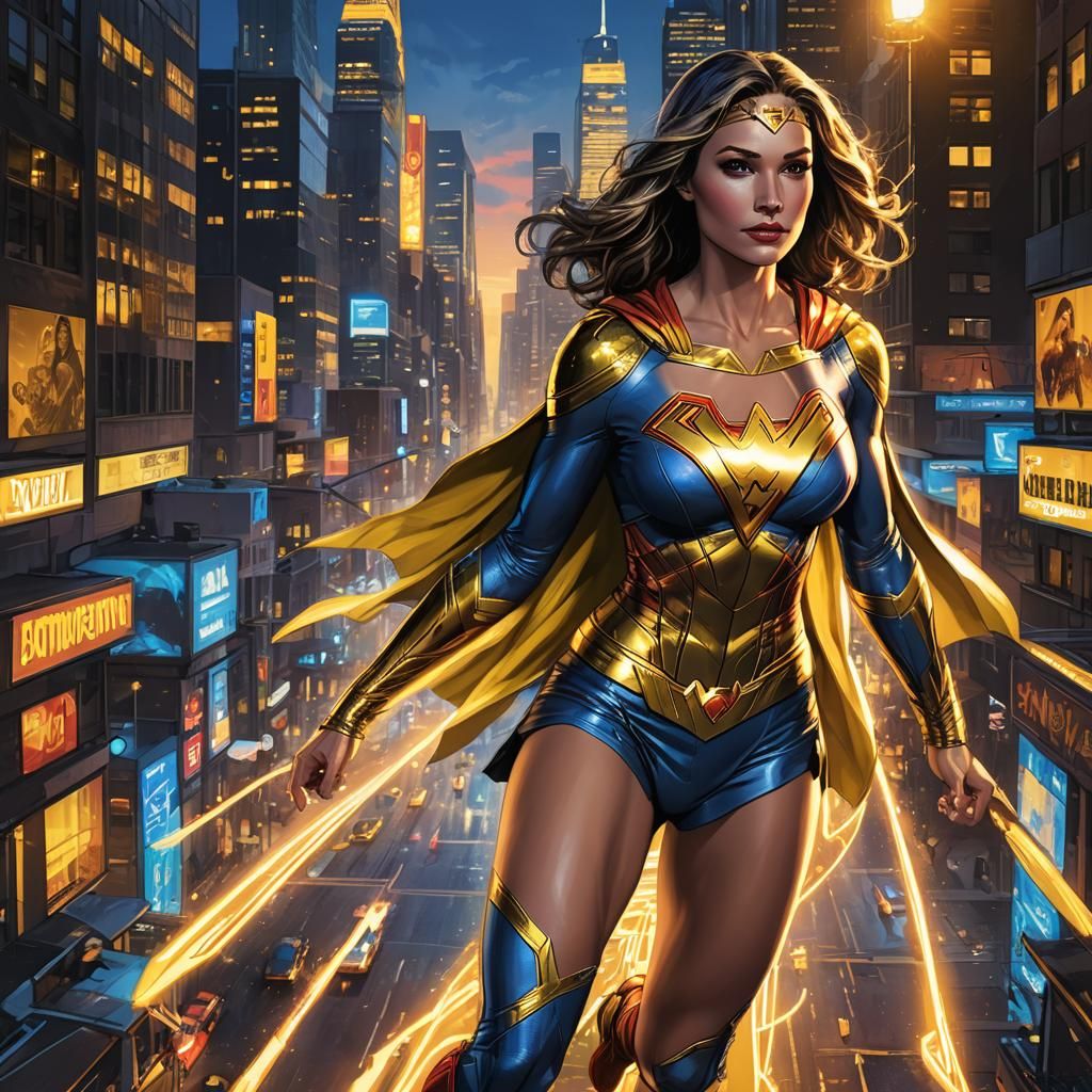 Superheroine in Yellow Costume: Digital Comic Art