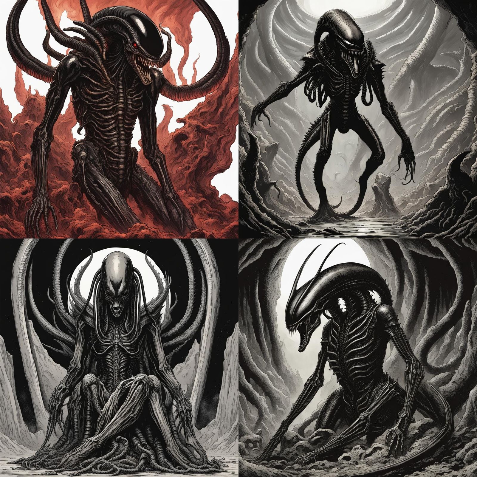 Queen Xenomorph in Hellish Landscape