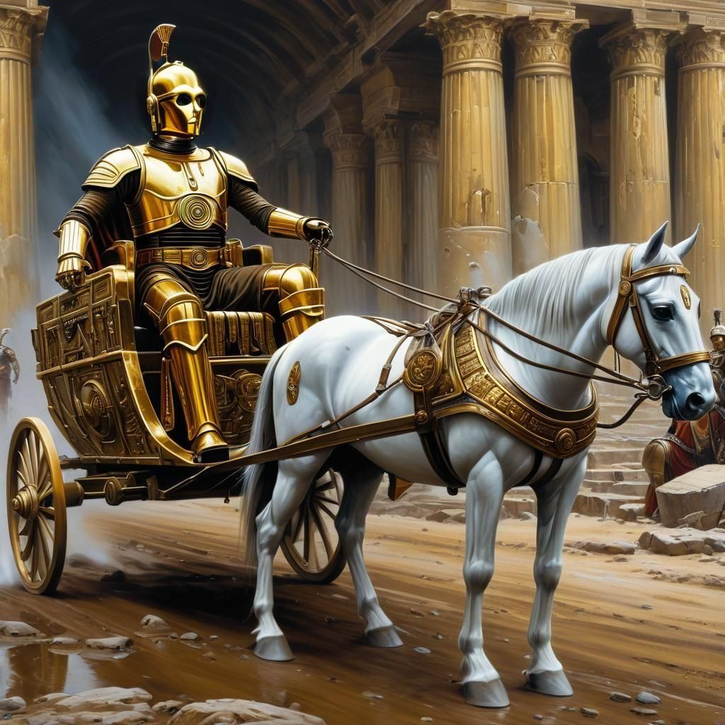 C-3PO as Roman Charioteer in Graffiti Art Style