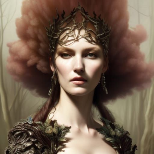 Dark Queen with Iridescent Dress: Renaissance Painting