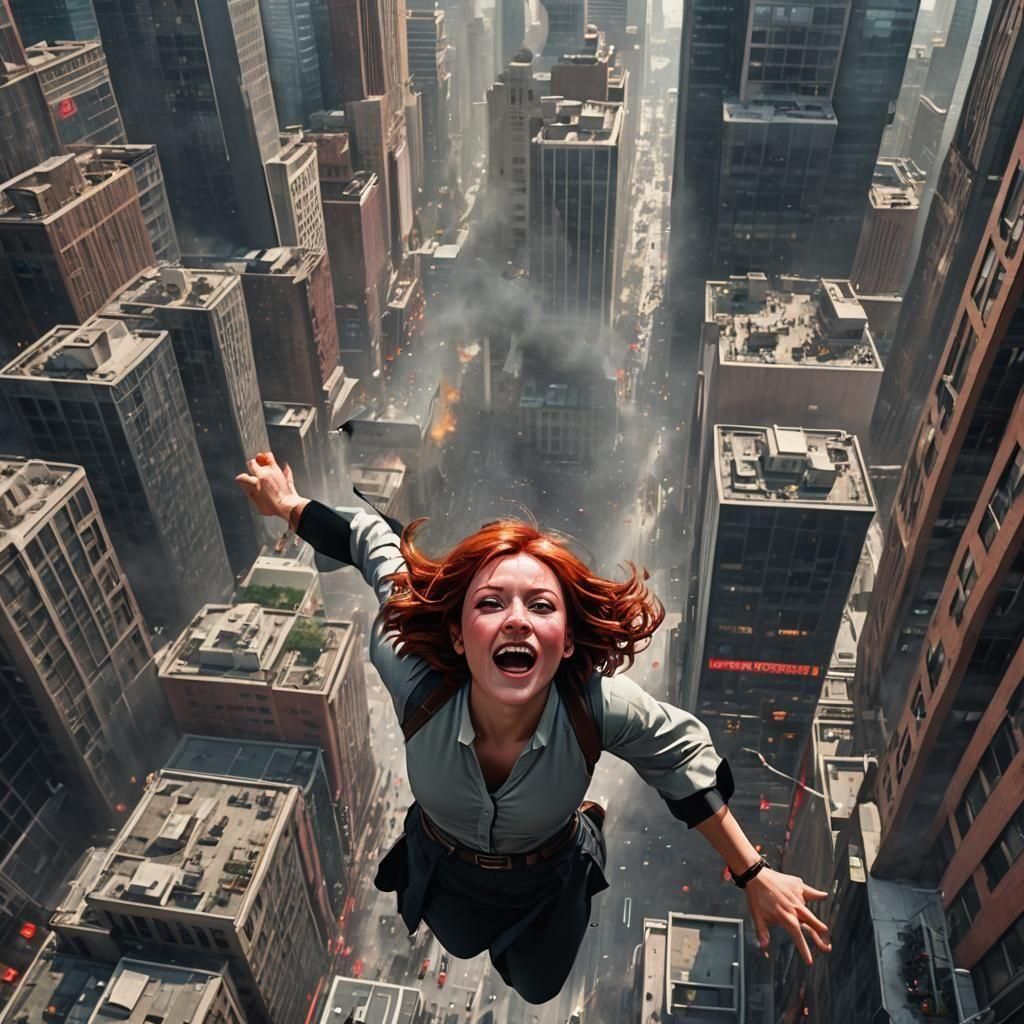 Woman Leaping From Skyscraper Digital Art
