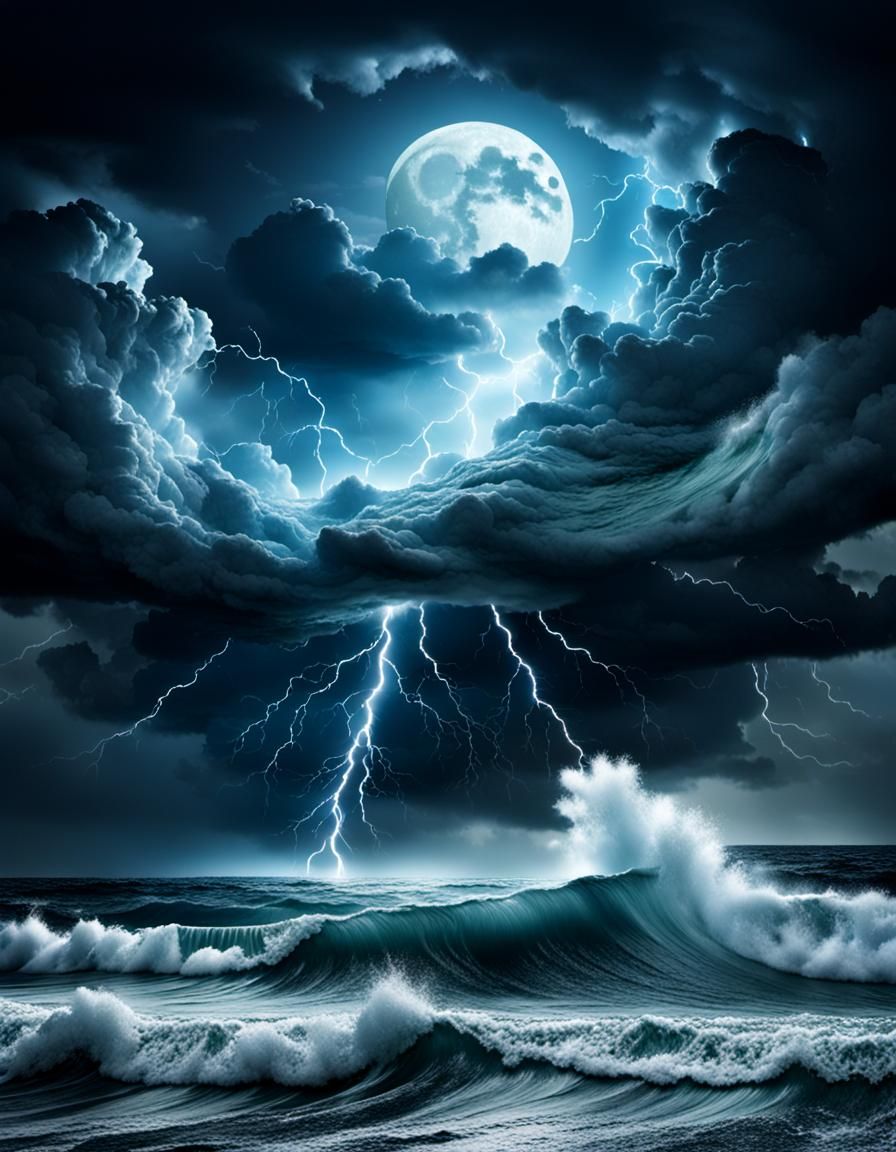 Dramatic Thunderstorm Over the Sea in Hyperrealism