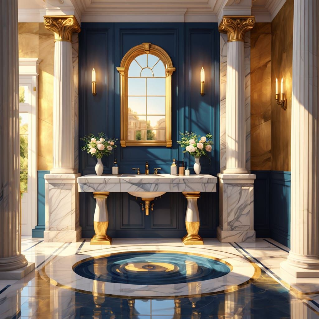 Elegant Greek Revival Bathroom in Oil Painting Style