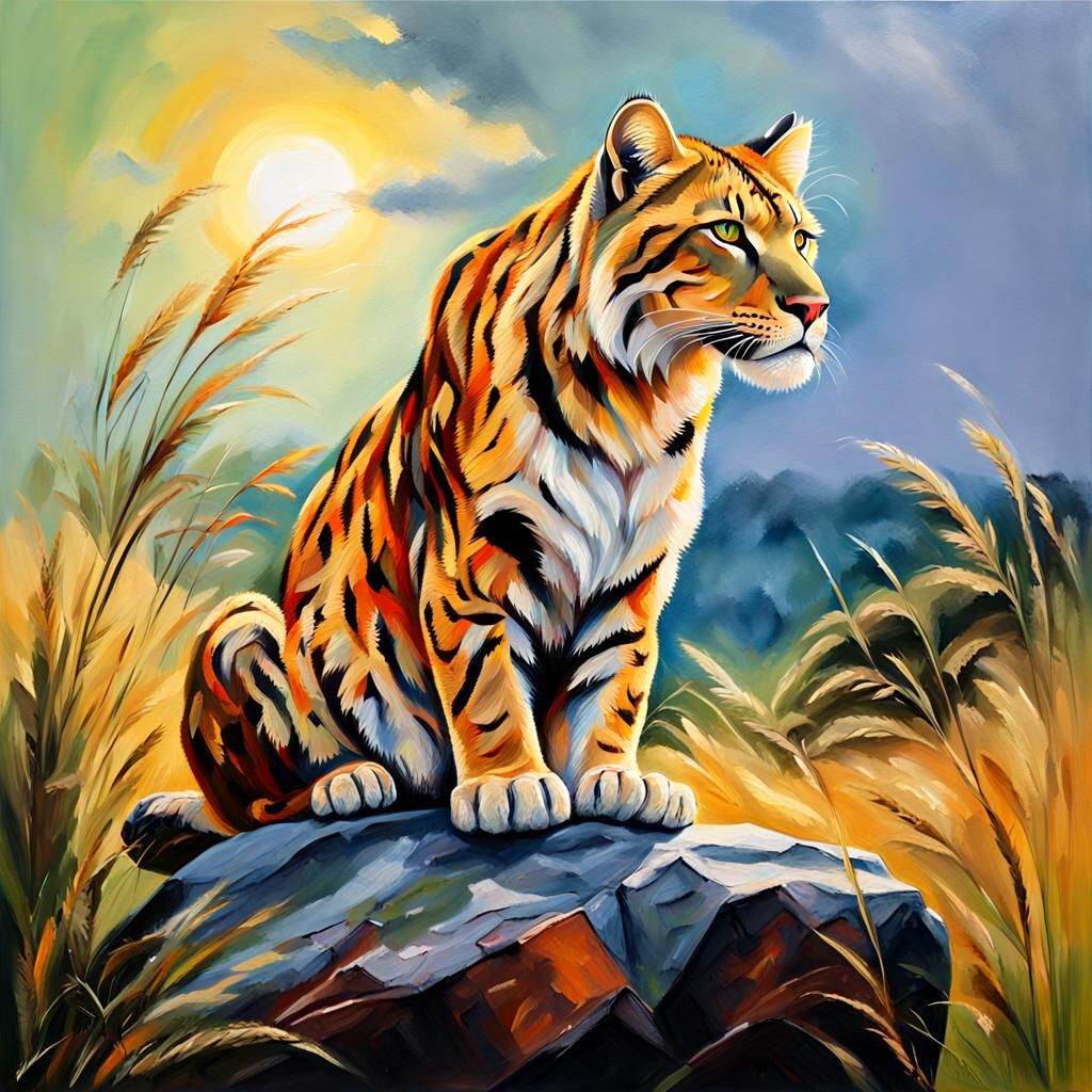 Big Cat in Savannah as Oil Painting