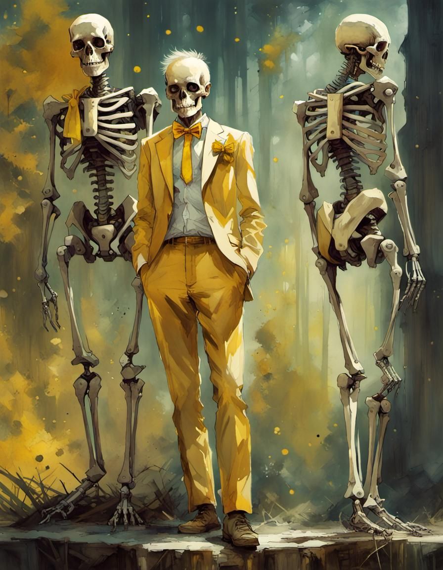 Robotic Skeleton in Bow Tie: DreamWorks Animation Style