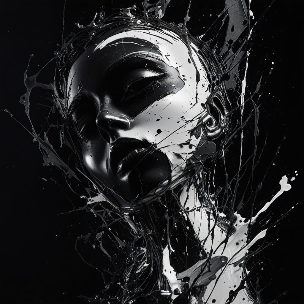 Monochrome Abstract Expressionism with Glossy Reflections