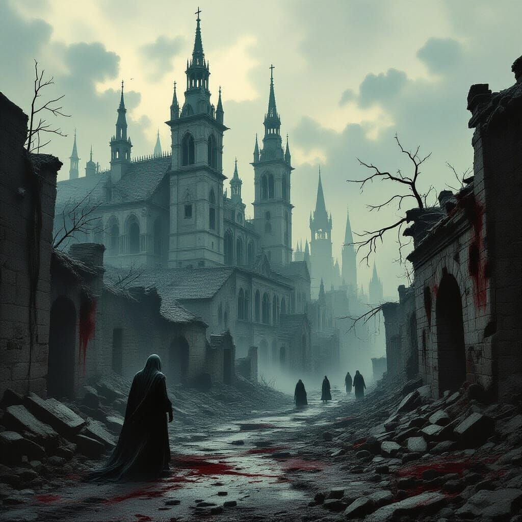 Ruined Gothic Cityscape with Twisted Ghouls