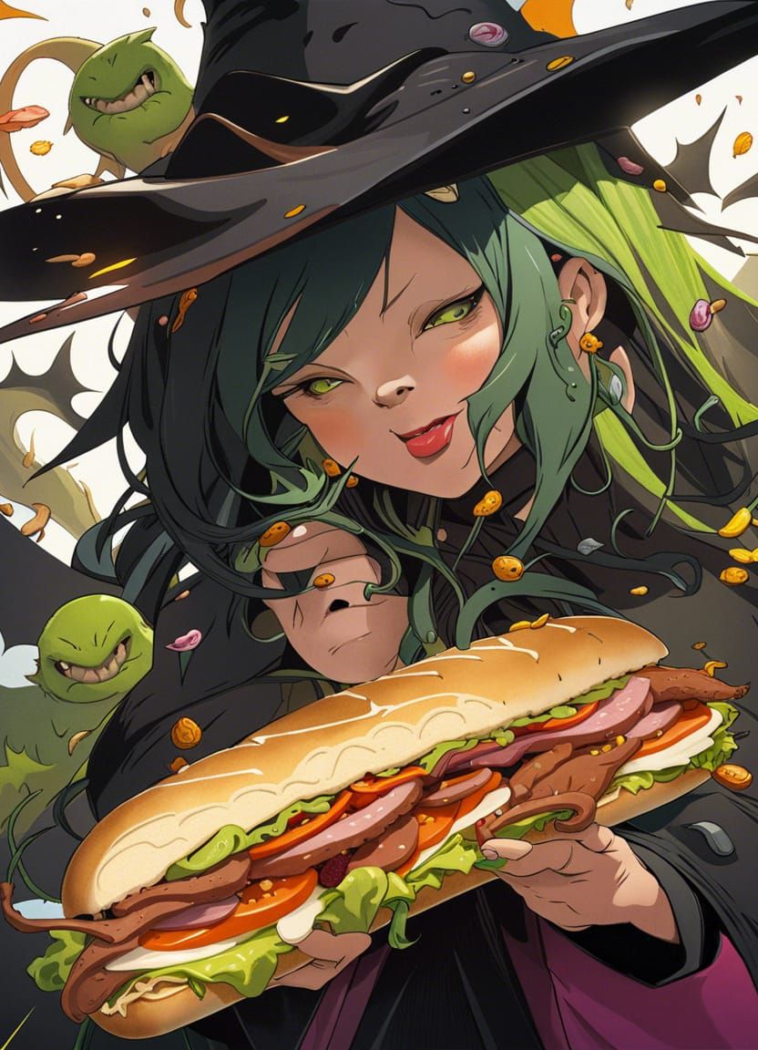 Hyperrealistic Witch's Sandwich with Bat Wool