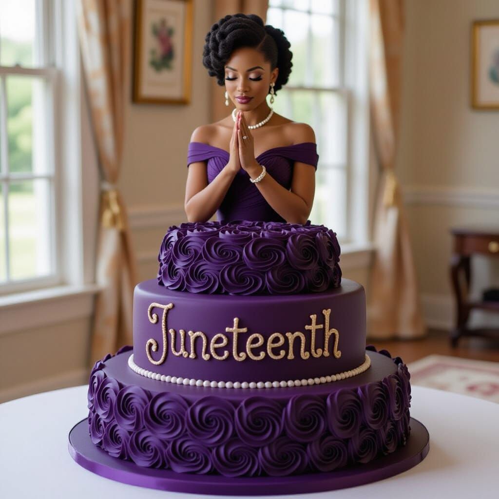 Elegant Juneteenth Cake with Praying Woman and Roses