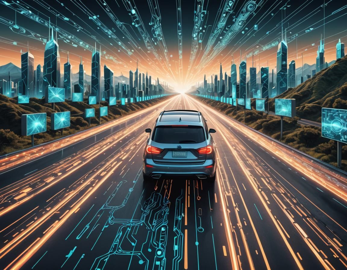 Cybernetic Highway: A Surreal Data Stream Illustration